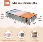 combocube 2 Pack Under Bed Storage Containers, Stackable Closet Organizers and Storage Bins with Sturdy Support, Foldable Underbed Clothes Storage Box for Blanket, Comforter, Sweater, Pillows, Shoes
