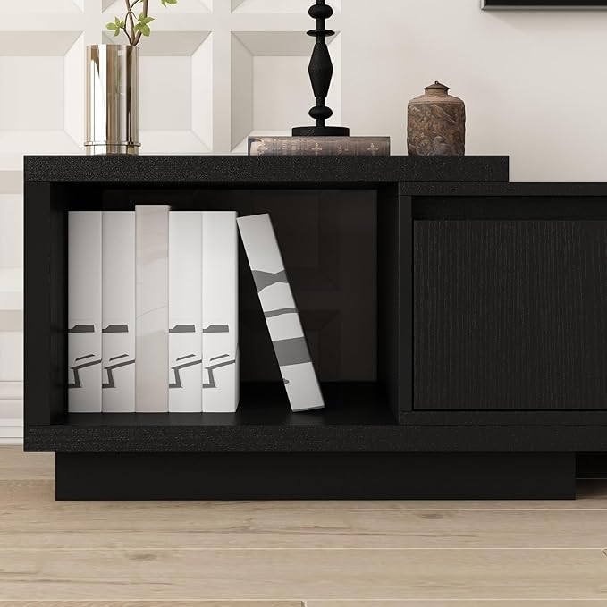 FAMAPY Extendable TV Console Table Modern TV Cabinet with Drawers, Contemporary Media Storage Console Table for Living Room Black (65.4-106.3”W x 15.7”D x 15.4”H)