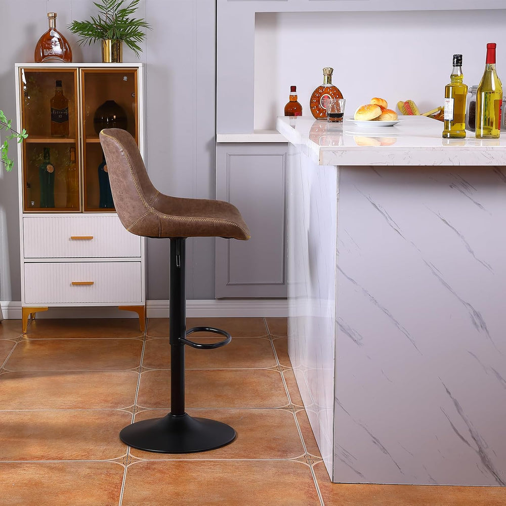 Swivel Bar Stools Set 4, Adjustable Height Suede-Like Leather Brown | Counter...