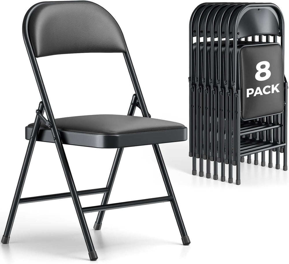 Folding Dining Chairs Set of 8 - Modern PU Leather Folding Chairs with Cushio...