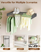 Wall Mounted Clothes Drying Rack 40", Foldable Wall Mount Laundry Rack Folding Indoor, Drying Rack Clothing Collapsible, Hidden Space Saver with Wall Template, 6 Rods, Black