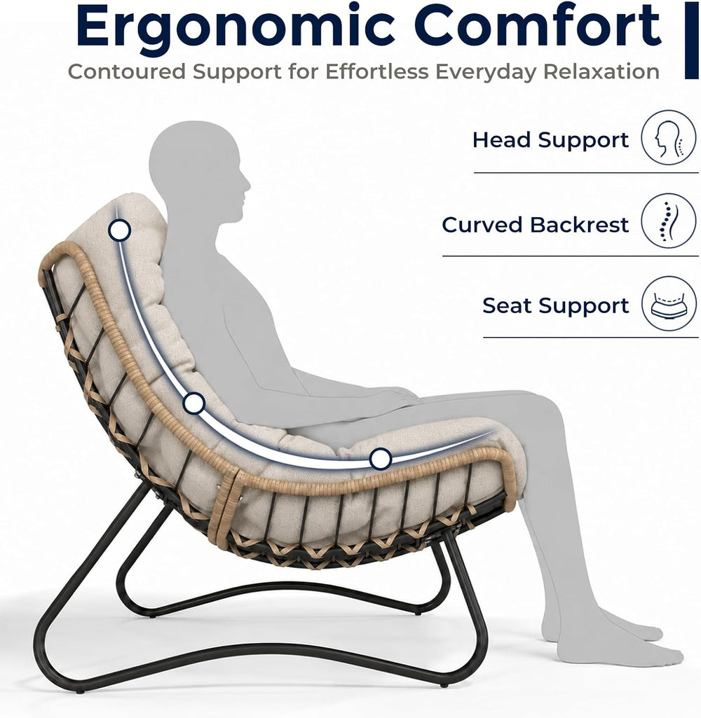 SWITTE Outdoor Papasan Loveseat, Oversized Double Wicker Egg Chair with Cushi...