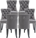 Velvet Dining Chairs Set of 6, Upholstered Dining Room Chairs with Nailhead Trim, Sillas de Comedor Modernas 6, Wooden Kitchen Chairs for Dining Room, Living Room, Kitchen, Bedroom, Grey