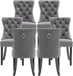 Velvet Dining Chairs Set of 6, Upholstered Dining Room Chairs with Nailhead Trim, Sillas de Comedor Modernas 6, Wooden Kitchen Chairs for Dining Room, Living Room, Kitchen, Bedroom, Grey