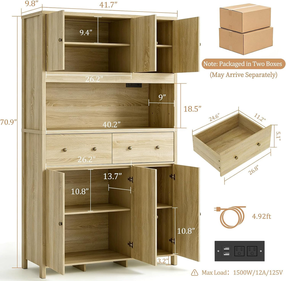 GarveeHome 71" Tall Kitchen Pantry Cabinet with Charing Station, Kitchen...