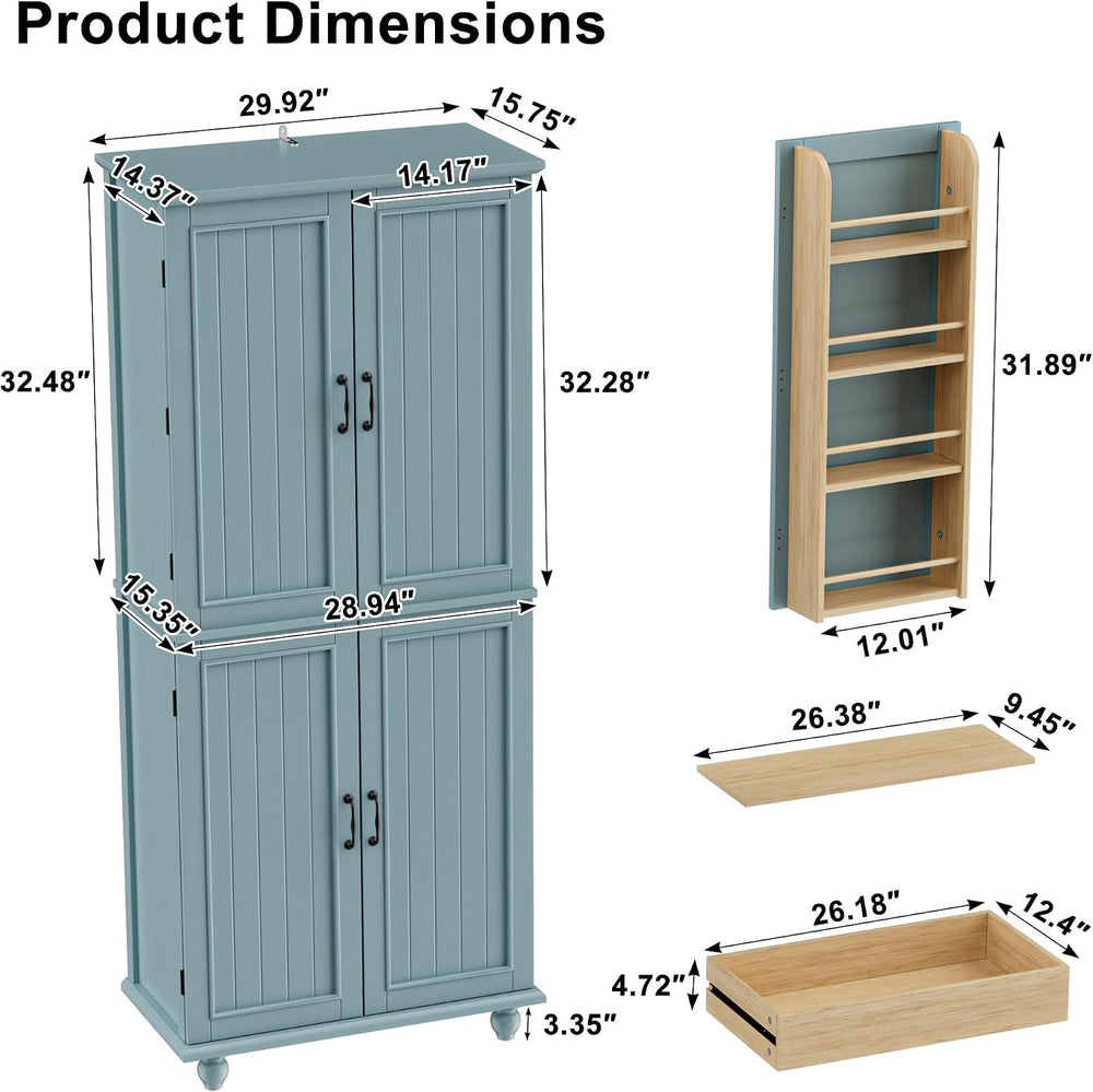 Scurrty Vintage Kitchen Pantry Cabinet with Drawers and Door Shelves, Blue | ...