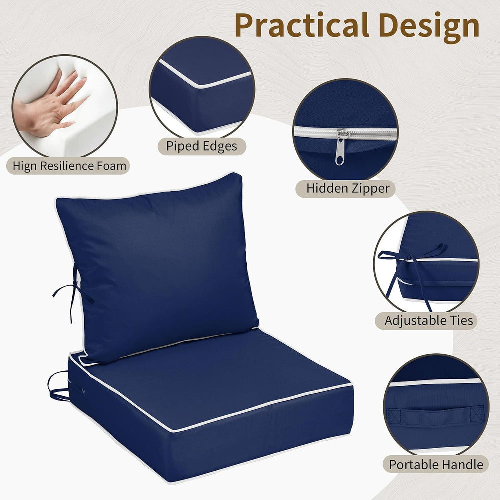 22x24 Outdoor Chair Cushions Set of 2, Waterproof Deep Seat Cushions for Pati...