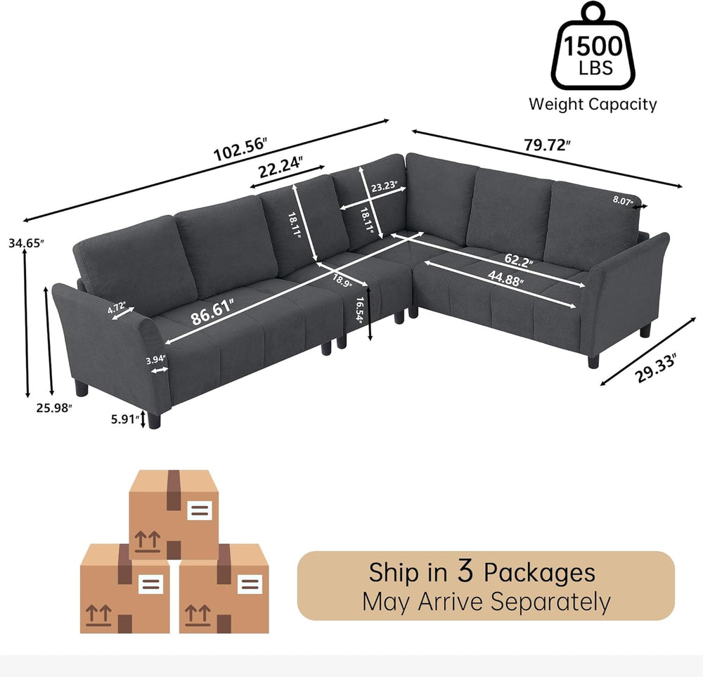 102" Convertible Sectional Sofa Couch, L Shaped Couch with Back Cushions...