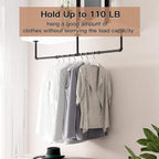 Clothes Hanger Pole Wall Mount, 72" Heavy Duty Detachable Black Iron Garment Bar Hanging Rod Holder, Clothes Rail Shelf Wardrobe Organizer for Laundry Room & Closet Storage, 3 Base
