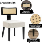Dining Chairs Set of 2,Mid-Century Modern Dining Chairs-Upholstered Rattan Seats with Black Hardwood Frame, Farmhouse Curved Backrest Armless Kitchen Chairs for Kitchen, Dining & Living Room, Cream