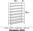 18" Deep x 54" Wide x 74" Height Wire Shelving Kit | 8-Tier | NSF Commercial Storage Rack Unit