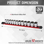 ALOANES 1/2-Inch Drive Magnetic Socket Organizer, Heavy Duty Aluminum Socket Rail Organizer, 360° Swivel Clips Socket Holder Kit for Tool Box, 1/2 Inch Socket Holder x 12 Clips (Red)