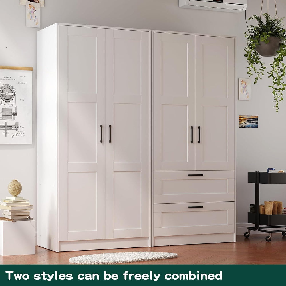 Fddevelop Fenghua Lizhi Wood White Wardrobe Closet with 2 Doors，Bedroom Frees...