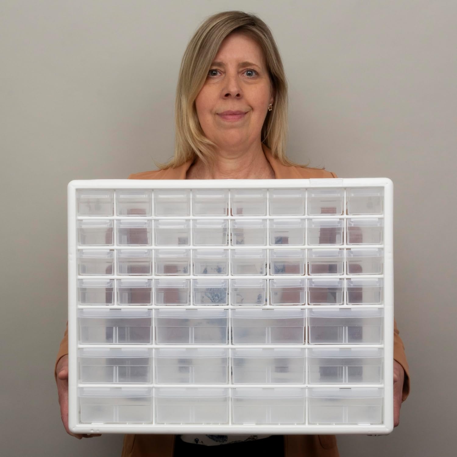 Akro-Mils 44-Drawer Plastic Drawer Storage Cabinet for Garage Organization, Bead Organizer, Building Bricks Storage, Teacher Toolbox, Makeup Organizer, 20" W x 6" D x 16" H, 10144 White