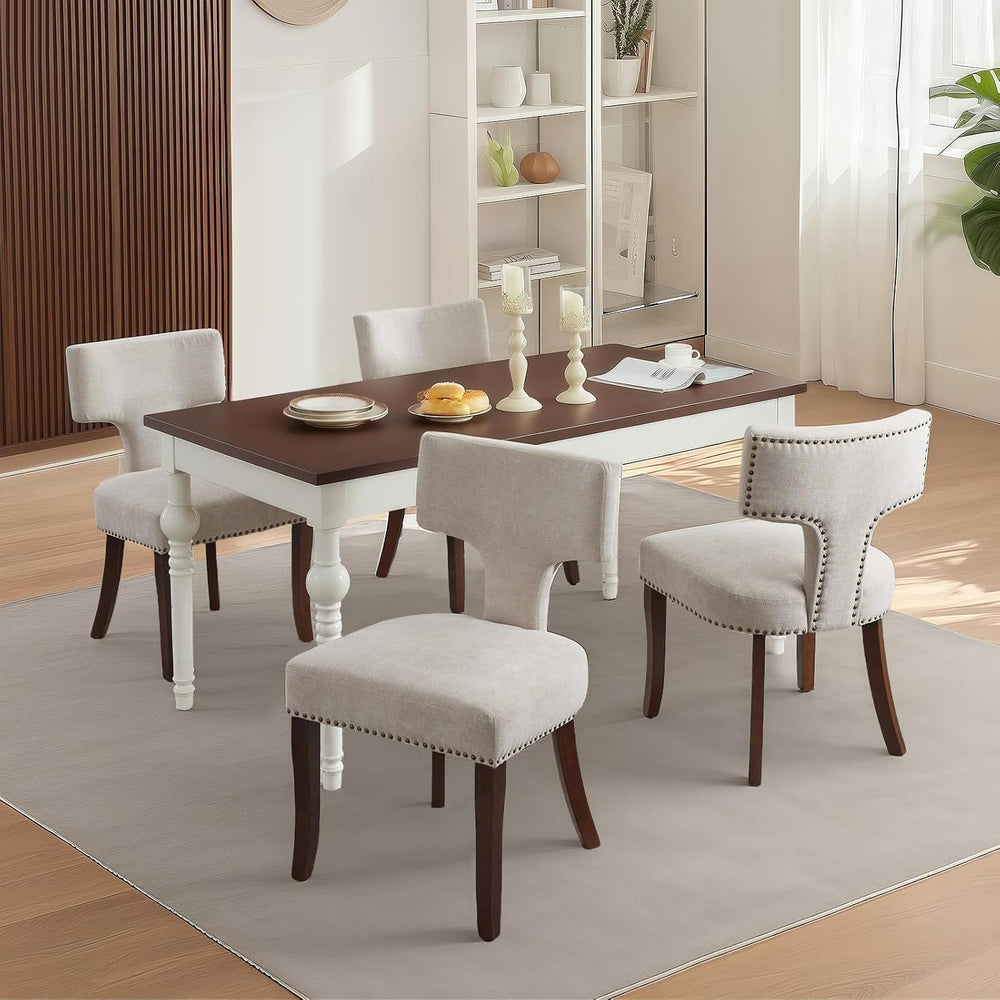 SoarFlash Modern Wooden Dining Chairs Set of 6, Farmhouse Linen Fabric Uphols...