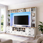 94.5" Wall Unit Entertainment Center with Doors, Farmhouse TV Stand with Bookshelves, Storage Cabinet, Fits TVs up to 78", Large Media Console with LED Light and Power Outlet, for Living Room