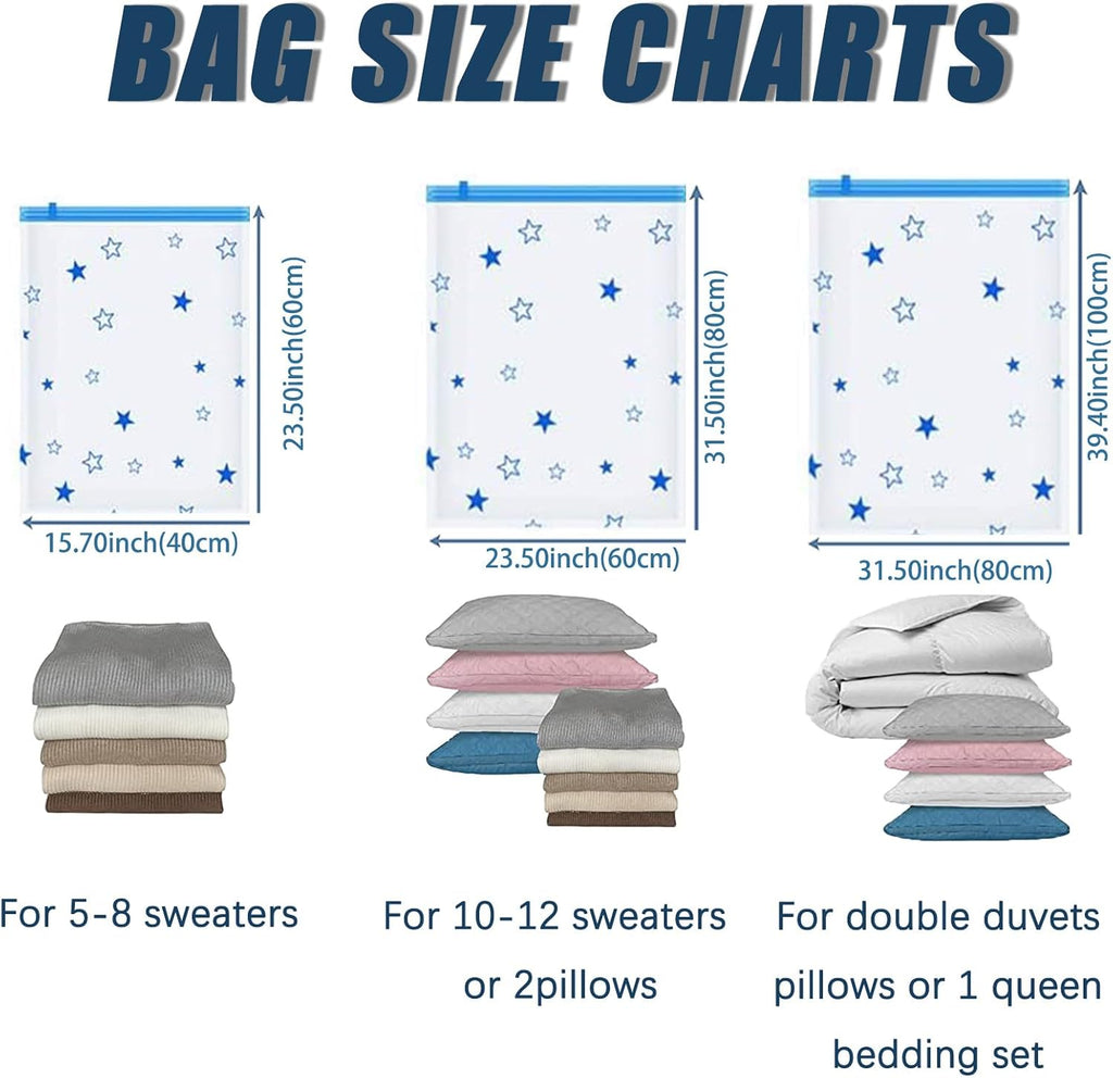 12 Pack Vacuum Storage Bags, Space Saver Bags (4 Jumbo/4 Large/4 Medium/1 Automatic Pump) Compressed Storage Bags for Clothing, Comfort Items and Blankets