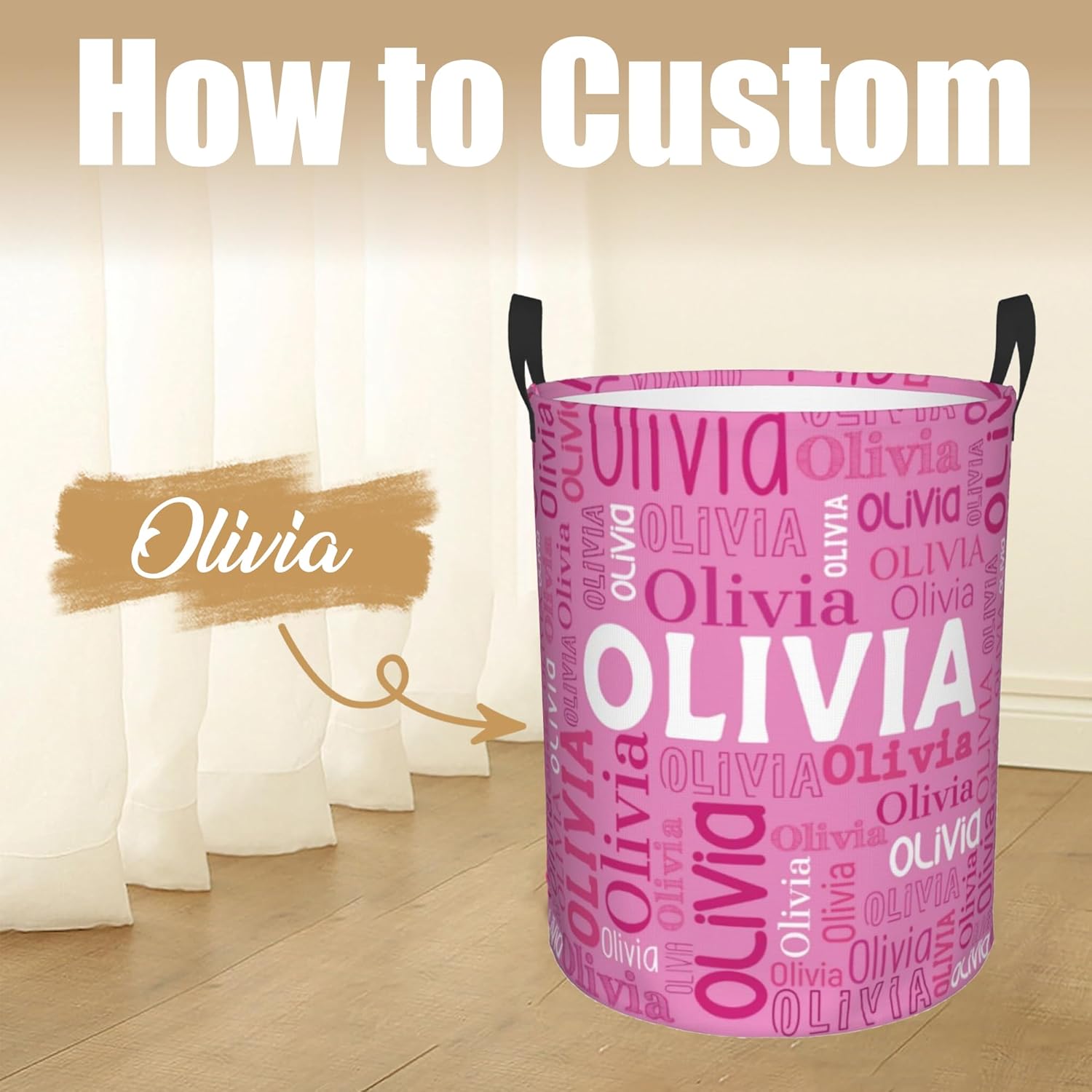 Custom Name Laundry Hamper, Personalized Laundry Basket with Name for Boys Girls Kids Men Women, Customized Name Dirty Clothes Basket Gifts for Clothes Toy Bathroom Bedroom Laundry Room Dorm
