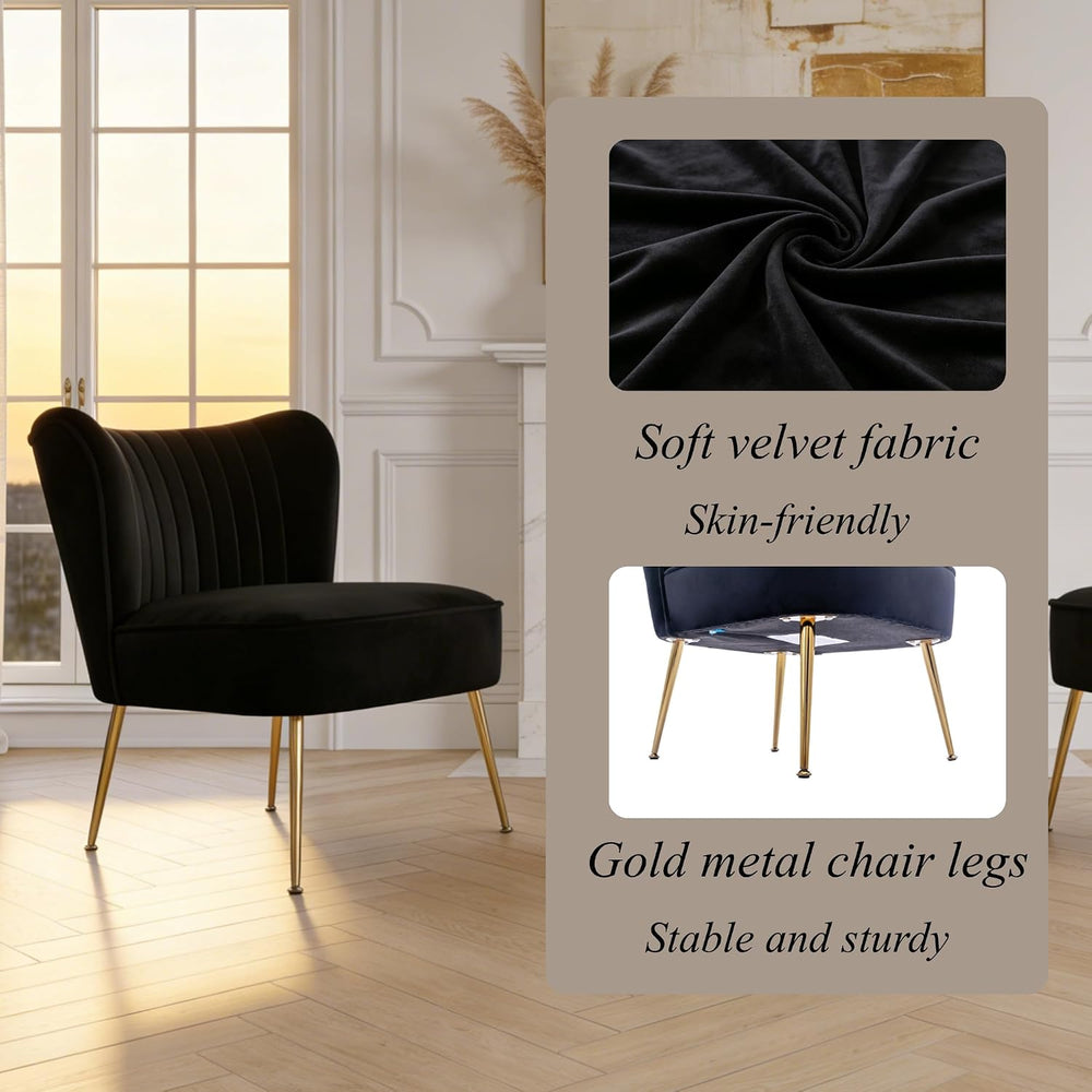 Velvet Accent Chair Set of 2 Comfy Living Room Chair Armless Slipper Chair Mi...