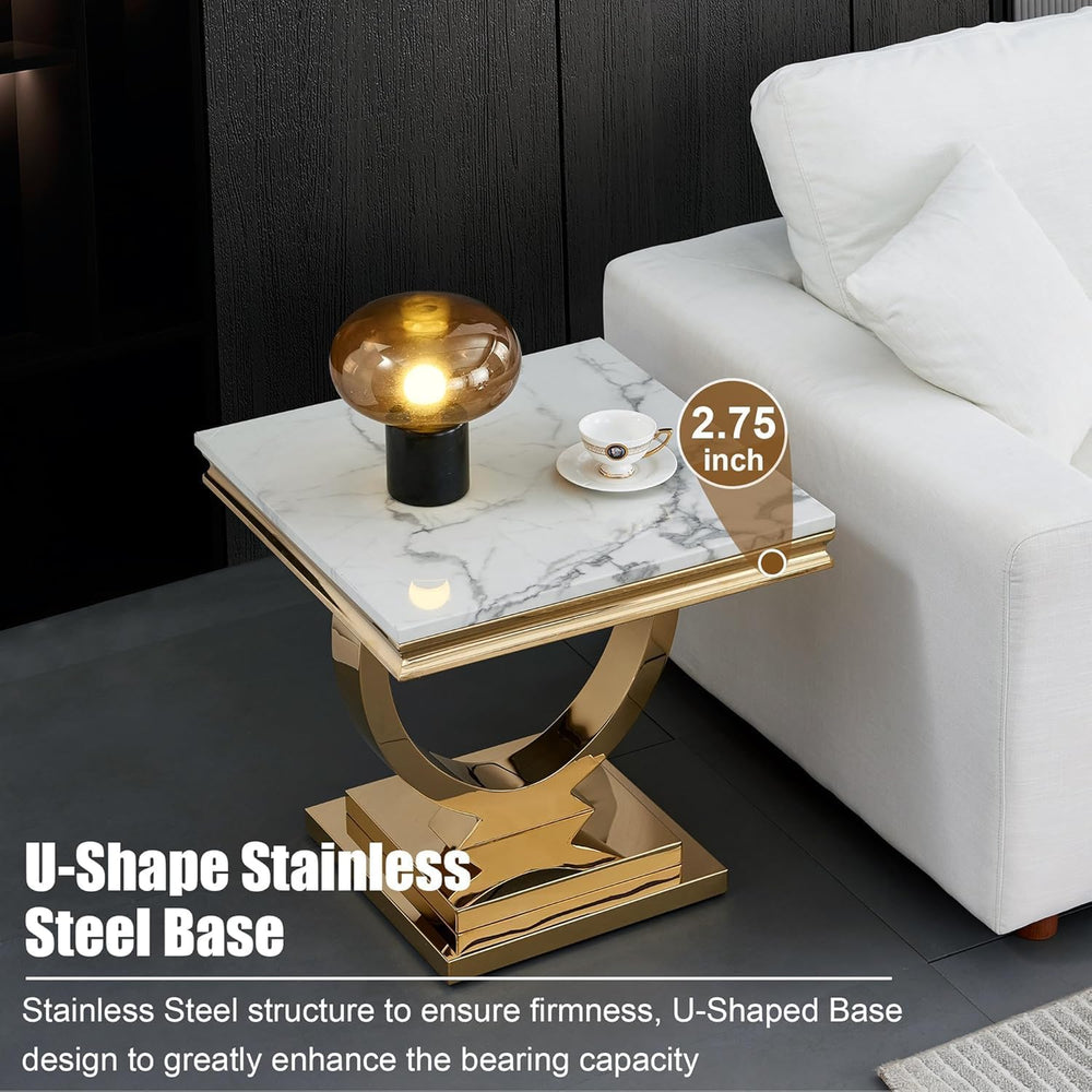 Marble Coffee Table Set of 3, Includes 1 Coffee Table with 2 Square End Side ...