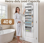 2 Pack Over The Door Organizer, Hanging Storage Organizer with Clear Window, 40lb Ultra Sturdy Large Capacity Room Organizer for Pantry Laundry Bathroom Nursery Closet (Grey)