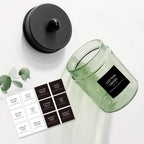 Amolliar Sage Green Glass Apothecary Jar, Qtip Holder Metal Lid & Stickers, Bathroom Qtip Dispenser Storage Canister, Perfect for Cotton Balls, Cotton Swabs, Round Pads, Bath Salt, Floss, Black 2 Pack