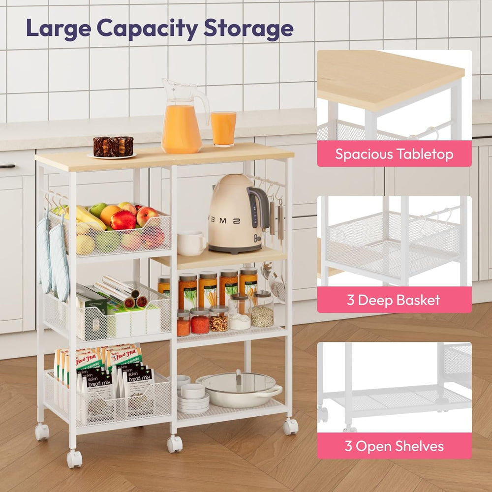 SWTYMIKI Kitchen Island Cart on Wheels - 4 Tier Rolling Kitchen Table Cart wi...