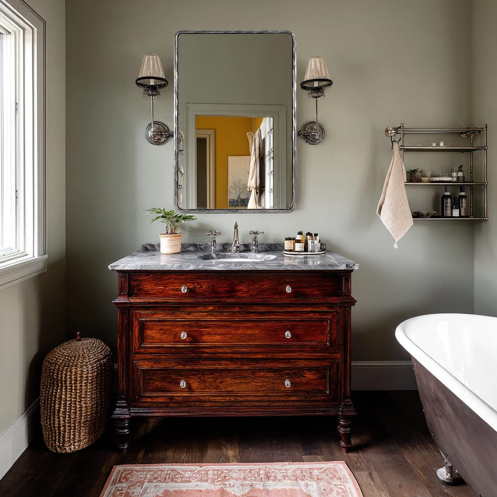 ANDY STAR Hand-Forged Silver Bathroom Mirror for Wall, 24x36 Inch Luxury Soli...