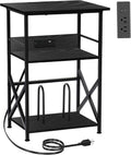 DALEMHOME Record Player Stand with Charging Station, 3-Tier Side Table for 100 Vinyl Storage, End Table for Living Room, Bedroom, Black HKET1002BK