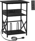 DALEMHOME Record Player Stand with Charging Station, 3-Tier Side Table for 100 Vinyl Storage, End Table for Living Room, Bedroom, Black HKET1002BK