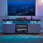 HOMMPA 70 Inch LED TV Stand for 70/65/60/55 inch TV Entertainment Center with Power Outlets, Gaming TV Consoles with Storage Media Cabniet with LED Lights for Living Room Black&Grey, Large