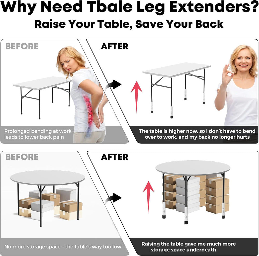 Table Leg Extenders White, Highly Durable Steel Folding Table Leg Risers, Tab...