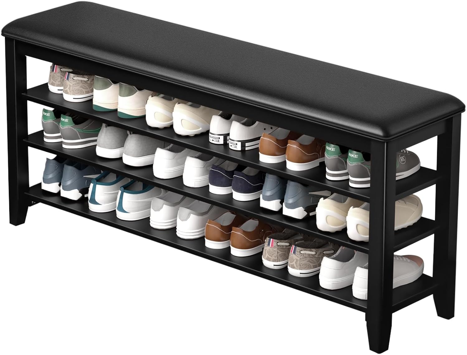 Taitiy Shoe Bench with 3 Tier Adjustable Shelves Rubberwood Entryway 47.2'' | Hallway organizer, solid wood design, removable shelves, space saving storage, perfect for front doors, family spaces