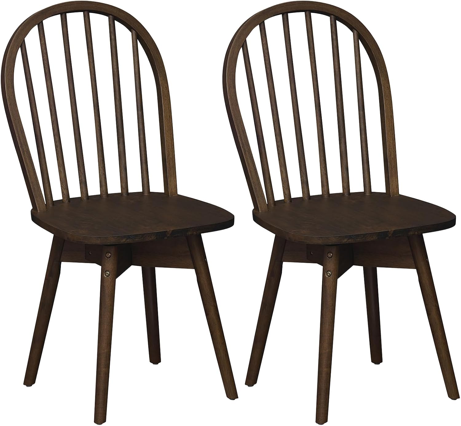 Giantex Windsor Dining Chairs Set of 2, Farmhouse Swivel Kitchen Chairs with Spindle Back, Solid Rubber Wood Frame, Mid Century Armless Dining Room Chairs for Home Kitchen Restaurant, Walnut