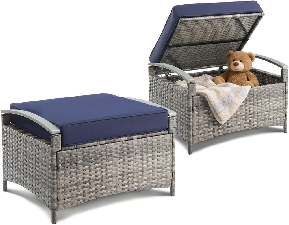 VINGLI 2 Pieces Outdoor Ottoman with Storage, Wicker Ottoman Patio Furniture ...