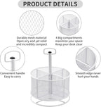 Marbrasse Mesh Desk Organizer, 360-Degree Rotating Multi-Functional Pen Holder, 4 Compartments Desktop Stationary Organizer, Home Office Art Supply Storage Box Caddy (White)