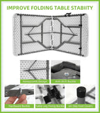 Rewing 6FT Folding Table Heavy Duty 180cm White Table With Carry Handle For All Occasions - 150kg Capacity - For Wedding, Office, Garden, Camping