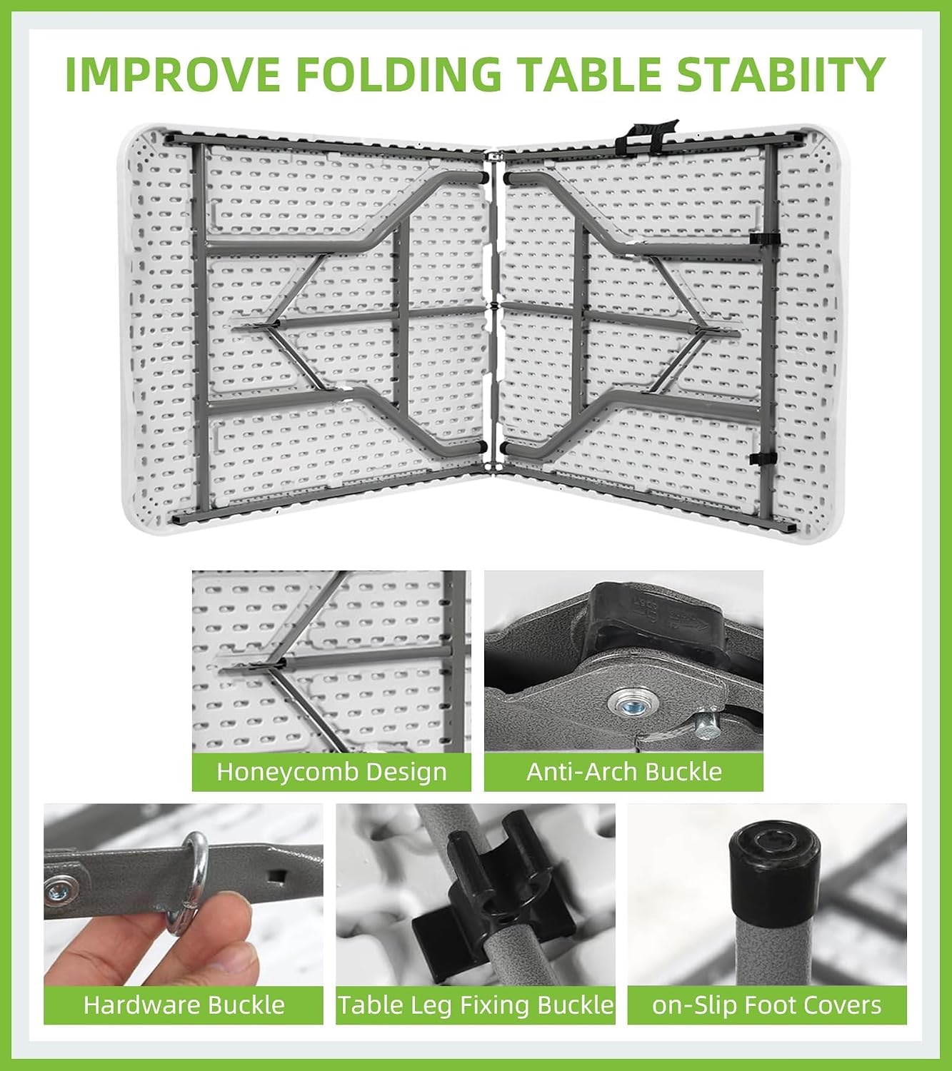 Rewing 6FT Folding Table Heavy Duty 180cm White Table With Carry Handle For All Occasions - 150kg Capacity - For Wedding, Office, Garden, Camping