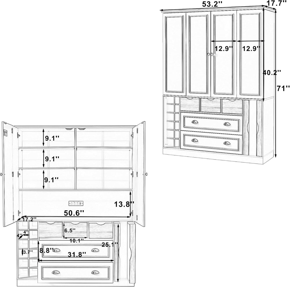 Polibi Farmhouse 71" Large Kitchen Pantry Cabinet with 4 Foldable Doors,...