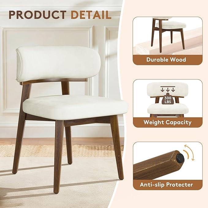 Dining Chairs Set of 2, Modern Upholstered Dining Chairs, Wooden Kitchen Chairs for Dining Room with Ergonomic Curved Backrest