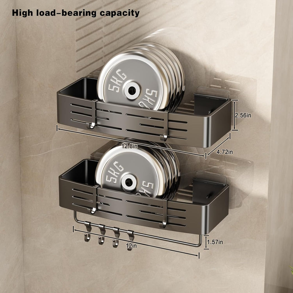 VOLPONE Shower Caddy No Drilling Shower Shelves for Inside Shower Heavy Duty Bathroom Organizer Storage Rack Adhesive with Towel Bar Hooks (2-Pack, Matte Gray)