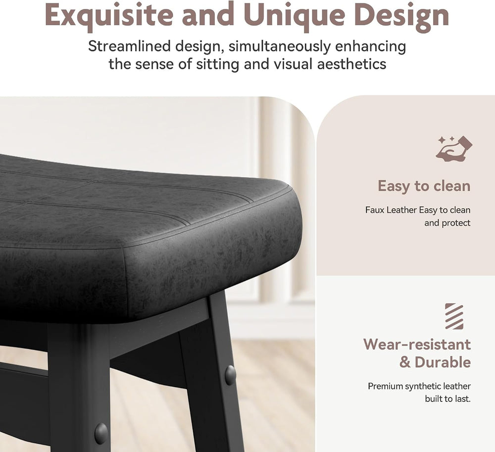 ALPHA HOME 24 Inch Bar Stools, Solid Wood Saddle Kitchen Stools, 1PC