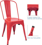 Devoko Metal Indoor-Outdoor Chairs Distressed Style Kitchen Dining Chairs Stackable Side Chair with Back Set of 4 (Red)
