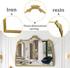 Baroque Mirror with Gold Vintage Decoration, Antique Brass Wall Mounted Mirror for Fireplace/Living Room/Hallway/Bathroom, Retro Palace Style for Decoration