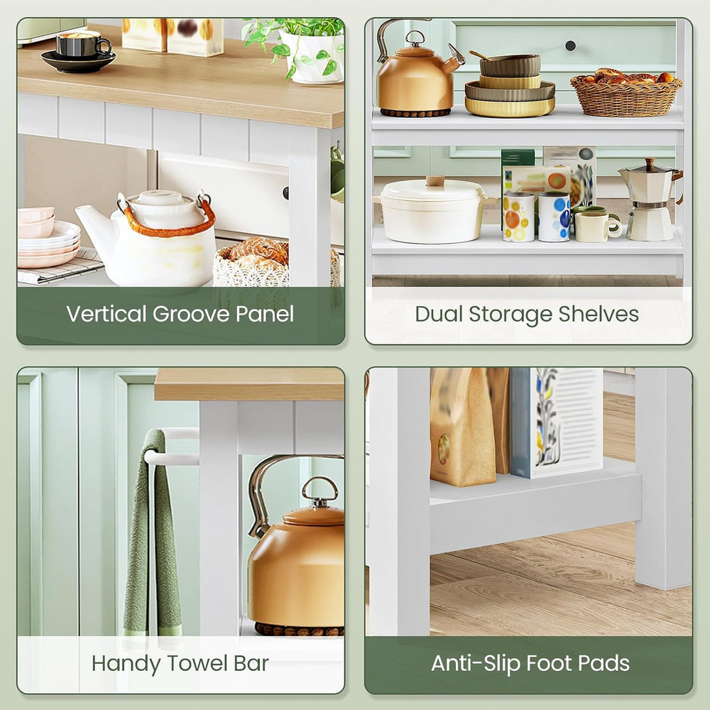 CHOEZON Kitchen Island with 3-Tier Storage and Hooks, White and Natural | 39....