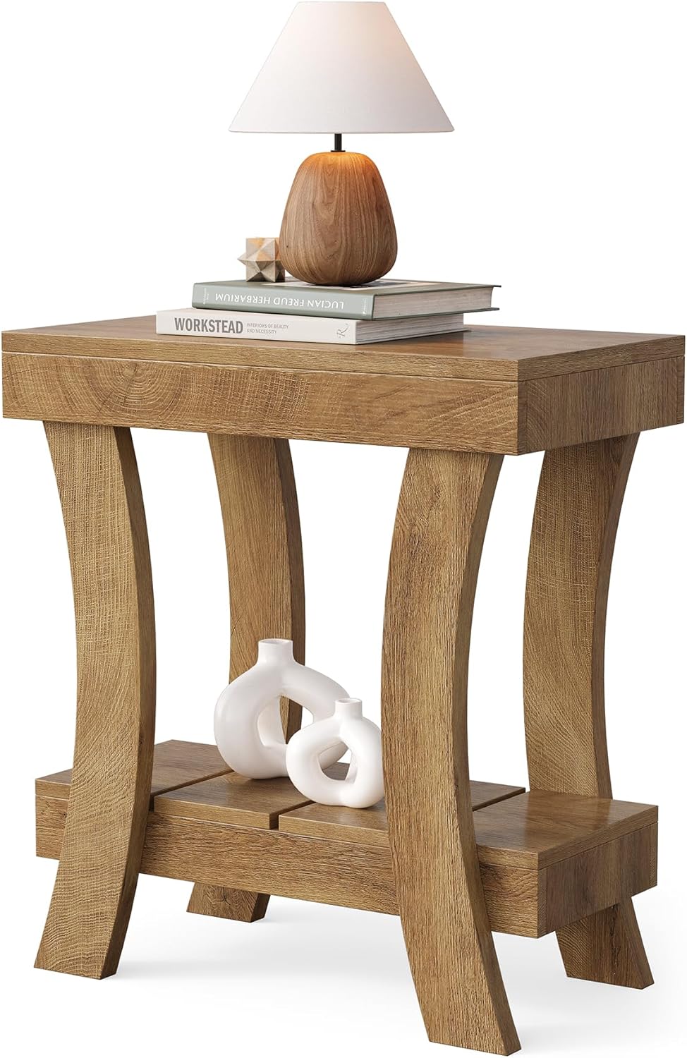 LITTLE TREE Narrow Side Table with Storage Shelf, 2-Tier Rectangular End Tabl...