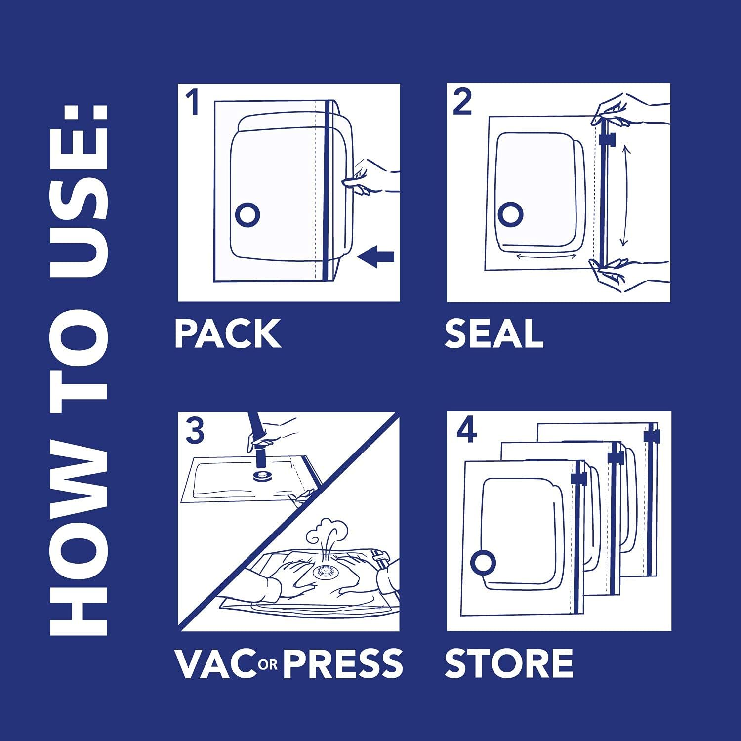 Hefty Shrink-Pak - 4 Large Vacuum Storage Bags for Clothes, Pillows, Towels, or Blankets - Space Saver Vacuum Sealer Bags Ideal Under Bed Storage Solutions