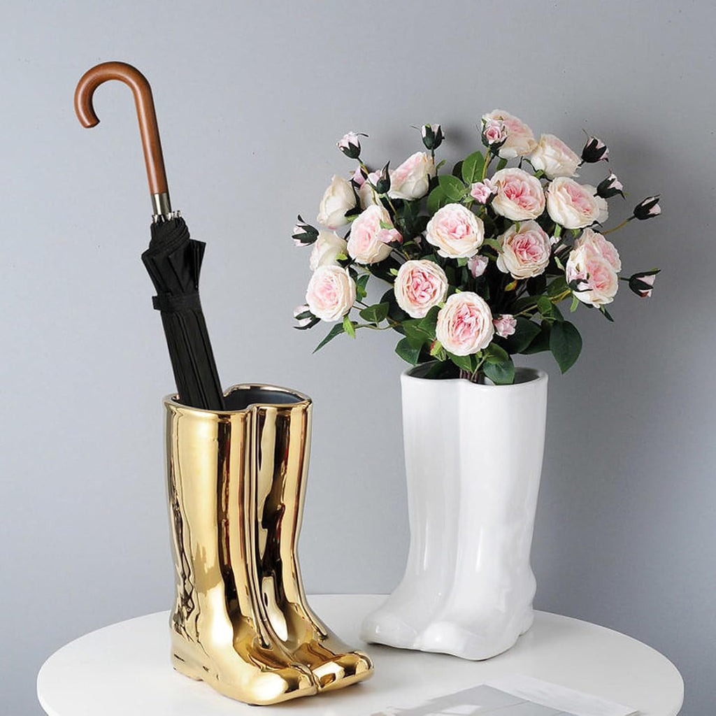 Modern White Decorative Umbrella Stand Indoor,Ceramic Rain Boot Umbrella Holder/ Cane Holder for Entryway,Flower Vase for Home Decor,Decorations for Living Room,Hallway,Office