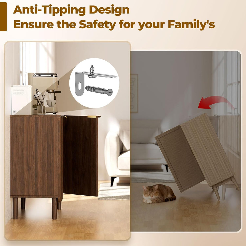 Sideboard Buffet Storage Cabinet - Wood Cabinets with Adjustable Shelves Flut...