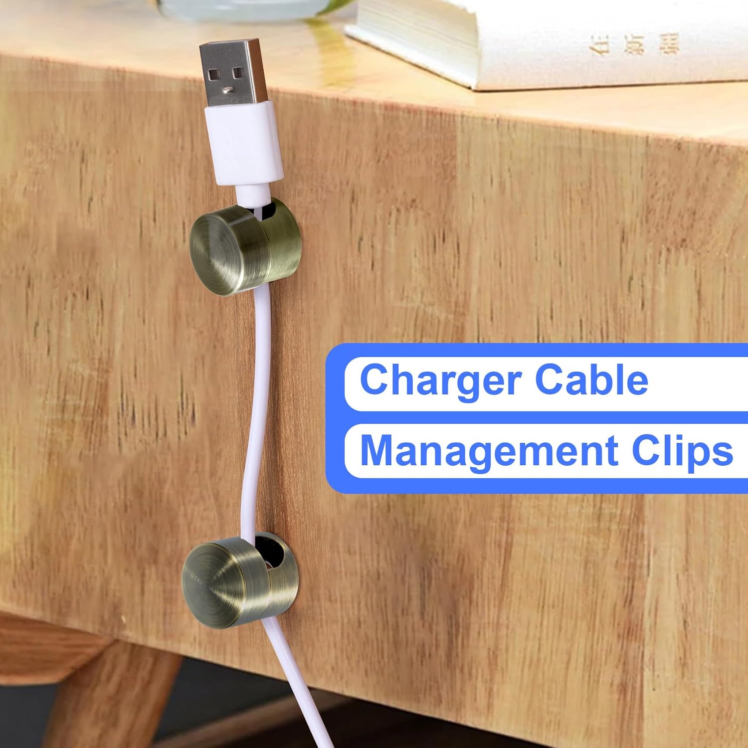6 Sets Charger Holders for Cords, Antique Copper Color Adjustable Cable Anchor Holders, Adhesive Metal Cord Clips, Cable Management Wire Organizers for Desk, Office, Nightstand